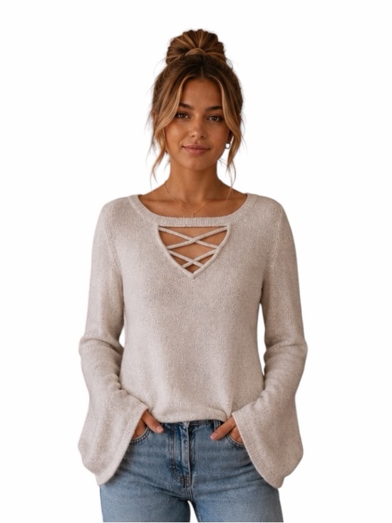 American Eagle Outfitters Sweaters - American Eagle Small Cream Boho Bell Sleeve Sweater Cozy Soft